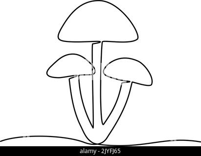 Continuous one line drawing of mushrooms. Vector illustration Stock Vector
