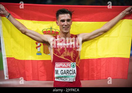 Mario García Romo with her country's flag at the European Athletics Championships in Munich 2022. Stock Photo