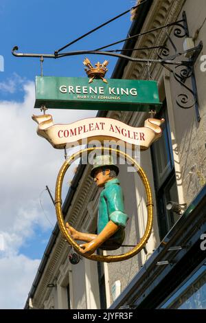 Compleat Angler, Greene King brewery pub sign, Norwich, Norfolk, England, UK Stock Photo