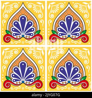 Mexican talavera style vector seamless pattern with leaves and swirls, floral design perfect for wallpaper, textile or fabric print Stock Vector