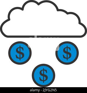 Coins Falling From Cloud Icon. Editable Bold Outline With Color Fill Design. Vector Illustration. Stock Vector