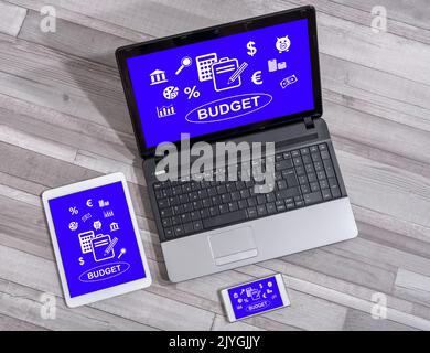 Budget concept shown on different information technology devices Stock Photo