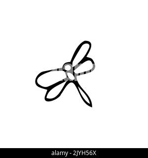 Isolated elements on a white background. Stylized dragonfly. Vector. Drawing in one line. Black and white image. Dragonfly. Insect. Suitable for poste Stock Vector