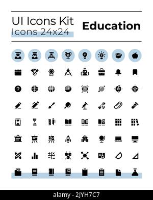 Distance learning platform black glyph ui icons set Stock Vector