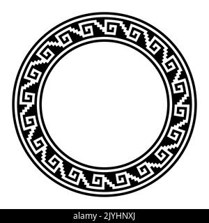 Aztec spiral step fret pattern, circle frame. Decorative border made of ...