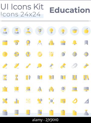 Distance learning platform flat gradient two-color ui icons set Stock Vector