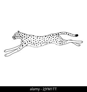 Vector flat jumping outline cheetah isolated on white background Stock Vector