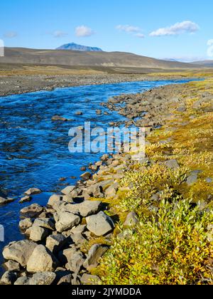 The north eastern interior highlands of Iceland close to the Vatnajoekull National Park, in the background Mount Herdubreid, the queen of Icelands Mountains. Europe, Northern Europe, Iceland Stock Photo