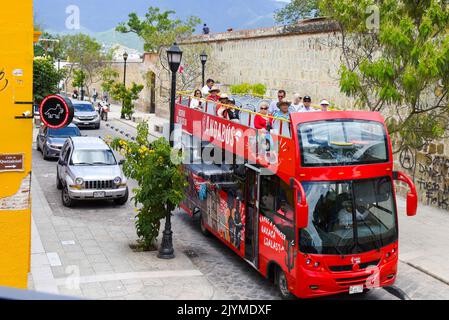 Double-deck tour bus, Oaxaca de Juarez, Mexico Stock Photo