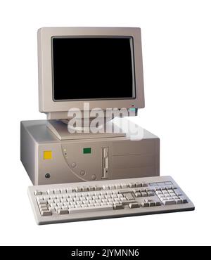 Nineties obsolete tower pc computer isolated on white with clipping path Stock Photo