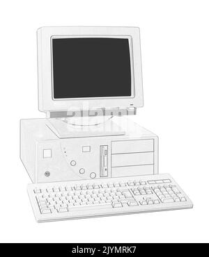 Illustration Sketch of a Nineties obsolete tower pc computer Stock Photo