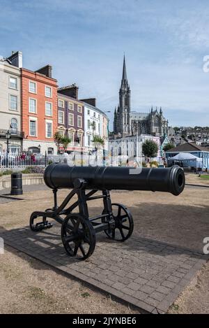 Cobh Cathedral, known as St Colman's Cathedral is the tallest church in Ireland,& its high spire landmark overlooks the the town & seaport. Stock Photo