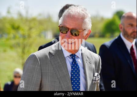 FILE: Poundbury, Dorset, UK.  8th September 2022.  File picture of HRH Prince Charles, Prince of Wales at Poundbury in Dorset on 6th May 2022.  Queen Elizabeth II health is in decline and Prince Charles will become king at her death.  Picture Credit: Graham Hunt/Alamy Live News Stock Photo