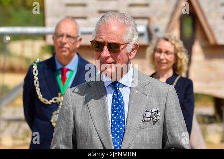 FILE: Poundbury, Dorset, UK.  8th September 2022.  File picture of HRH Prince Charles, Prince of Wales at Poundbury in Dorset on 6th May 2022.  Queen Elizabeth II health is in decline and Prince Charles will become king at her death.  Picture Credit: Graham Hunt/Alamy Live News Stock Photo