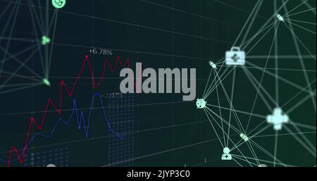 Image of network of connections over data processing on screen Stock Photo