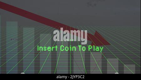 Image of press start text over graphs and statistics Stock Photo