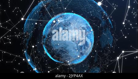 Image of digital data processing and networks over globe Stock Photo