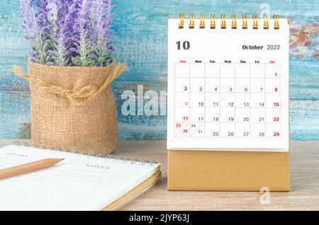 October 2022 Monthly desk calendar for 2022 year with diary. Stock Photo