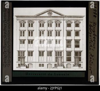 This design drawing illustrates a concept for three civil houses along the Singel canal in Amsterdam, numbered 282-286. It depicts the architectural style of these buildings, with particular attention to structure, windows, and facades. The drawing may represent early 20th-century architecture, reflecting the urban planning and architectural trends in Amsterdam. Stock Photo