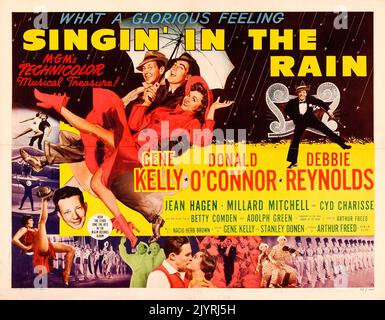Vintage movie poster - Singin' in the Rain (MGM, 1952). Half Sheet film poster, Style A - Musical feat Gene Kelly Donald O'Connor Debbie Reynolds Stock Photo