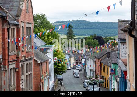 Looking down the high street in Bishops Castle Shropshire. Stock Photo