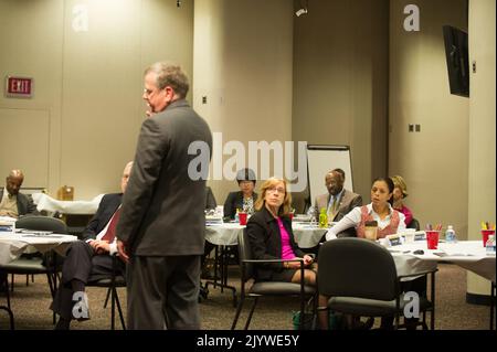 Senior Executive Service (SES) staff meeting, HUD headquarters. Stock Photo