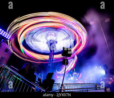 The heart stopping ride 'play zone' ride at the annual street fair in St Giles, Oxford. Stock Photo