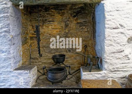 United Kingdom, South West England, Cornwall, Tintagel - Inside The medieval hall-house of 14th century - The Old Post Office. 12th of August, 2022 Stock Photo