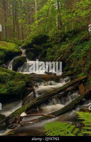 Waterfall of St. Wolfgang near Vyssi Brod town in south Bohemia near Austria border Stock Photo