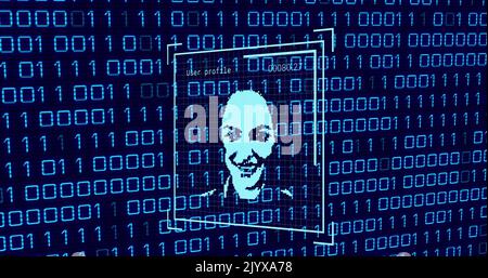 Image of user photo and binary code on navy background Stock Photo - Alamy