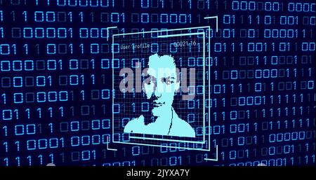 Image of user photo and binary code on navy background Stock Photo - Alamy