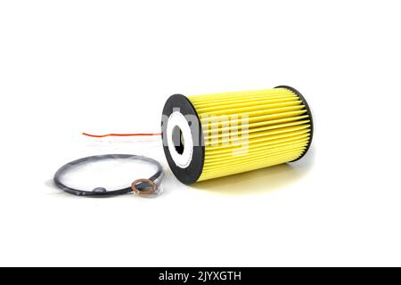 Car oil filter isolated on white. Stock Photo