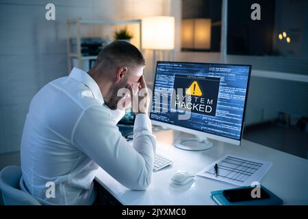 Ransomware Malware Attack And Breach. Business Computer Hacked Stock Photo