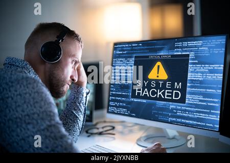 Ransomware Malware Attack And Breach. Business Computer Hacked Stock Photo