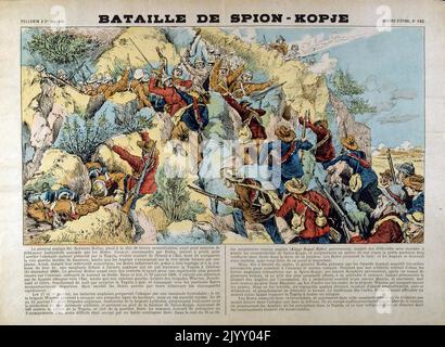 Print showing the Battle of Spion Kop. Boers engage with British forces. Battle of Spion Kop, a battle fought during the Second Boer War in 1900 on Spion Kop. 1900 Stock Photo