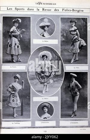 Dancers from the Folies Bergere, a cabaret music hall, located in Paris, France. Established in 1869, the house was at the height of its fame and popularity from the 1890s' Belle Epoque through the 1920s. Stock Photo