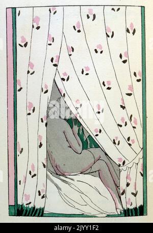 Au moins soyez discreet. (At least be discreet) poems of love with drawings of Robert Bonfils. 1919 Illustration. The 75 poems of Lover, a hymn to the woman, are illustrated with 75 chapter headings Stock Photo