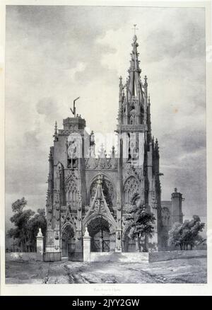 The Basilique Notre-Dame de l'Epine, near Chalons-en-Champagne by Isidore Justin Severin Taylor, baron Taylor 1789-1879, Artist and philanthropist. From 'Voyages Pittoresques' 1857. The Basilique Notre-Dame de l'Epine is a Roman Catholic basilica in the small village of L'Epine, Marne, near Chalons-en-Champagne and Verdun. It is a major masterpiece in the Flamboyant Gothic style Stock Photo