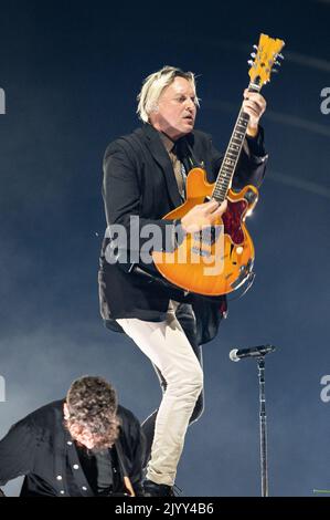 8th September 2022, London, UKSinger and guitarist Win Butler of Canadian indie rock band Arcade Fire live in concert at The O2, London Credit: John Barry/Alamy Live News Stock Photo