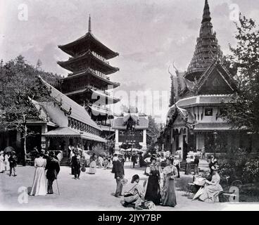 Exposition Universelle (World Fair) Paris, 1900; black and white photograph of the Pavilion of Siam. Stock Photo