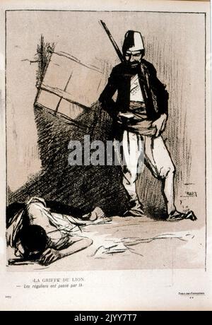 In L'Assiette au Beurre satirical magazine; Black and white drawing entitled 'The Lion's Claw'. Stock Photo