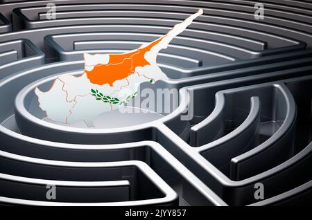 Cypriot map inside maze, 3D rendering Stock Photo