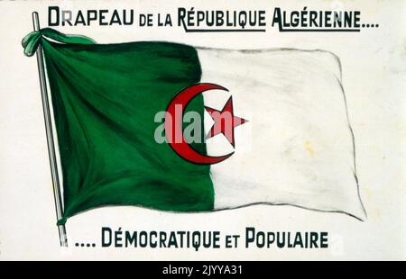 Coloured Illustration depicting the flag of the Algerian Republic. Stock Photo