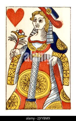 Coloured Illustration of a playing card. 1792. Stock Photo