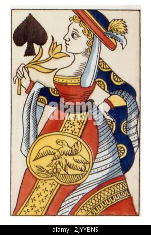 Coloured Illustration of a playing card. 1792. Stock Photo