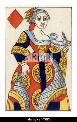 Coloured Illustration of a playing card. 1792. Stock Photo