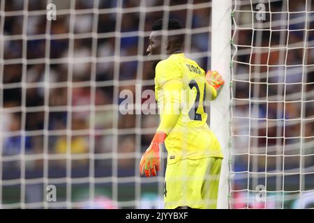 Milan, Italy, 7th September 2022. Andre Onana of FC Internazionale during the UEFA Champions League match at Giuseppe Meazza, Milan. Picture credit should read: Jonathan Moscrop / Sportimage Stock Photo