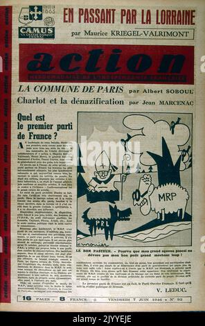 Front page of the French weekly independent newspaper 'Action' dated 7 June 1946, headline reads 'The Municipality of Paris' Stock Photo