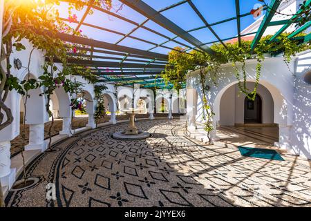 The beautiful buildings at Kalithea Springs constructed in the 1930s, Rhodes Island, Greece, Europe. Kallithea Therms, Kallithea Springs located at th Stock Photo