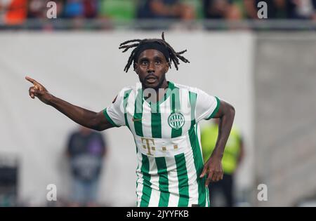 BUDAPEST, HUNGARY - AUGUST 29: Nikolai Signevich of Ferencvarosi TC  celebrates his goal during the UEFA Europa League Play-off Second Leg match  between Ferencvarosi TC and FK Suduva at Ferencvaros Stadium on